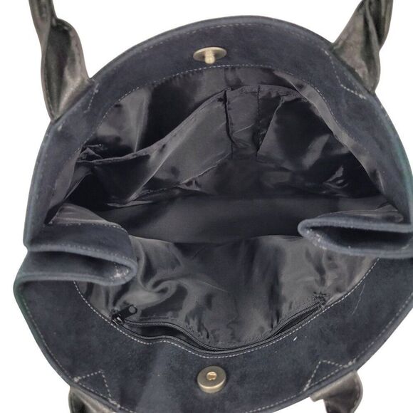 Kenneth Cole Black Suede Top Handle Tote & Mini Bag Wallet Contrast Stitching - Picture 11 of 16